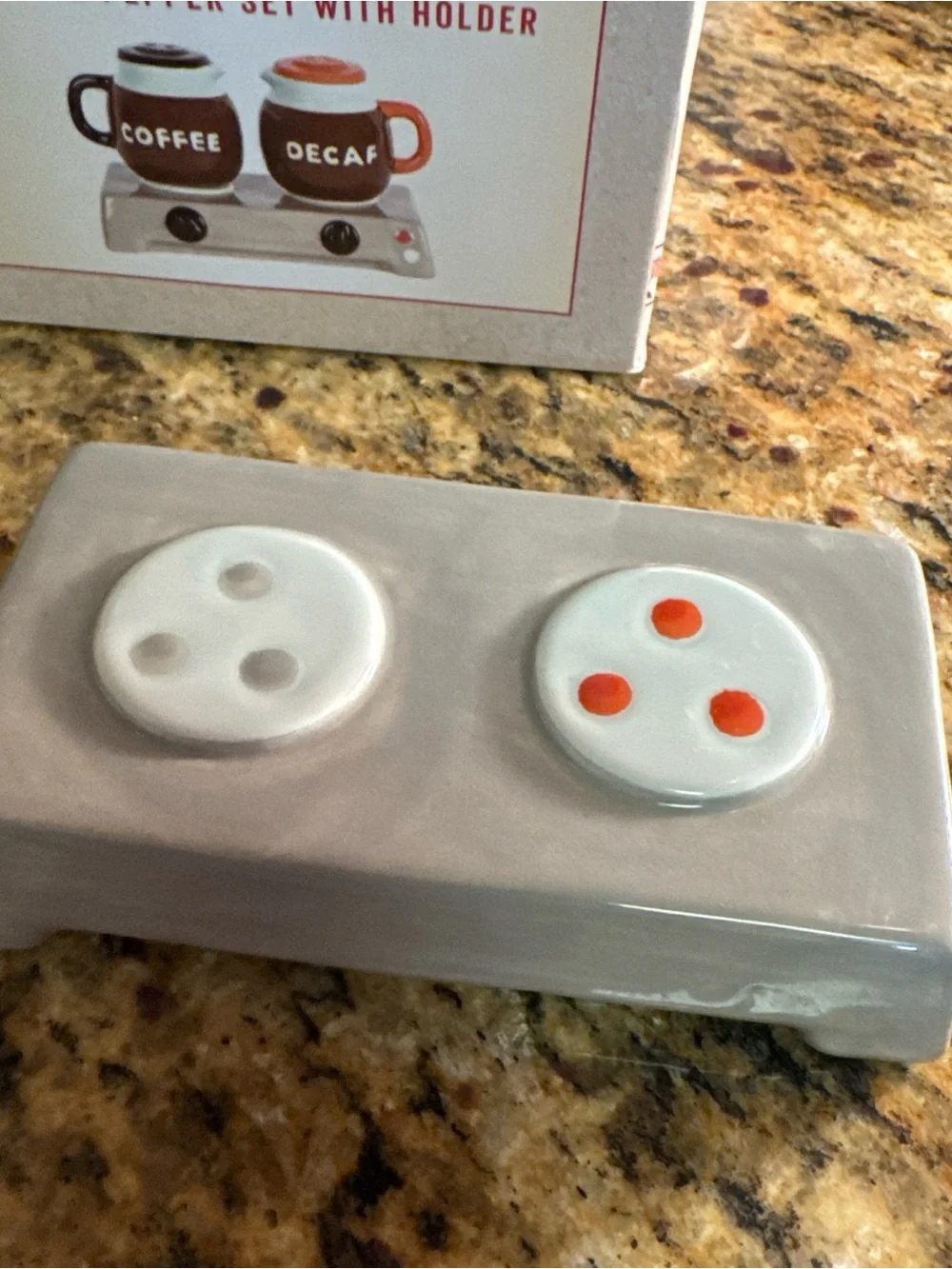 Coffee & Decaf Ceramic Salt and Pepper Shaker Set - Brown/White